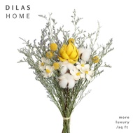DILAS HOME Real Dried Flower Bouquet Rose Peony Japanese Anemone Cotton Ball White Gypsophila Caspia