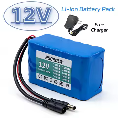 New 12V 18650 Li-ion Battery Pack with BMS + Charger 10Ah~100Ah Large Capacity Rechargeable DC12.6V 
