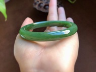 天然和田玉碧玉手鐲超美老辣綠老坑貓眼料底子細膩干淨圈口60