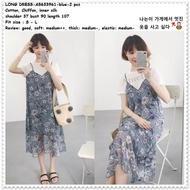 Long Dress Midi Casual Korea Import AB633961 Bunga Biru Putih Blue
