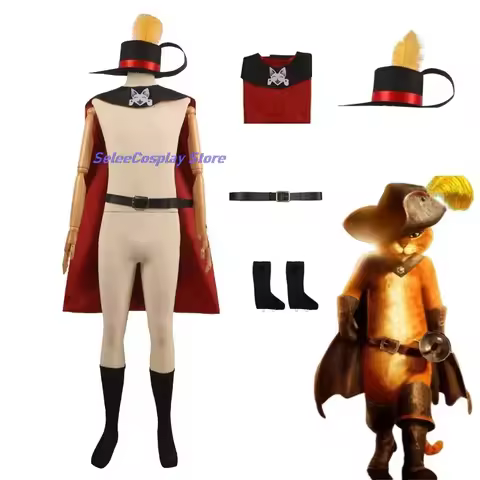 Medieval Swordsmen Anime Style Catpuss Cosplay Costume Puss In Boot Cloak Hat Shoe Cover Animal Adul