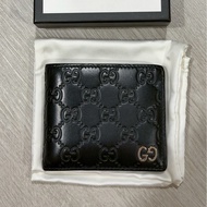 GUCCI黑色雙G壓紋 男短夾