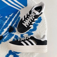 -EJ- ADIDAS GAZELLE BOLD Thick-Soled Stacking Deconstruction Women's Shoes Cream Sole Black HQ6912