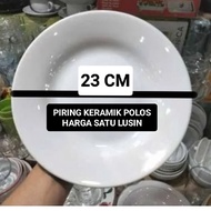 1 LUSIN PIRING MAKAN KERAMIK PUTIH POLOS 9 INC DIAMETER 23 CM 