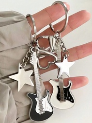 合金吉他鑰匙扣可愛的低音吉他包袋吊飾情侶鑰匙扣女孩女人和男人音樂愛好者美學朋克音樂包裝飾配件背包掛飾禮物給男孩和女孩