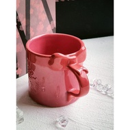 Collection Beautiful Japanese Starbucks Gray Pink Three-Dimensional Bow Holiday Gift Ceramic Drinking Mug Cup Set