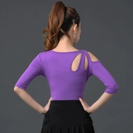 D0801 Purple Latin Dance Top Summer National Standard Social Dance Top Dance Practice Suit Practice 