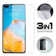 3-In-1 9H HD Clear Tempered Glass + Camera Lens Back Sticker For Huawei P20 P30 P40 P50 Lite Mate 20 30 Nova 8X Y70 Y90 3i 7 8i 9 10 Se Y6s Y7a Y9a Y9s Prime 2019 Y5P Y6P Y7P Carbon Fiber Screen Protector Film