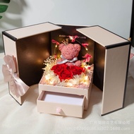 KY&amp; Preserved Fresh Flower Double Door Bear Real Rose Valentine's Day Women's Day Gift Practical Ideas Necklace Gift Box