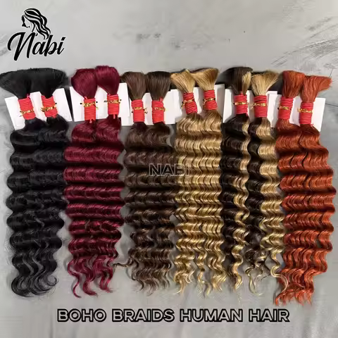 4/27# 99J# Colored Human Hair Boho Braiding Hair 50g/bundle Deep Wave Brazilian Human Braiding Hair 