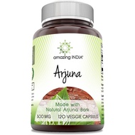 Amazing India Arjuna (Made with Natural Arjuna) 500 Mg 120 Veggie Capsules Supplement | Non-GMO | Gl
