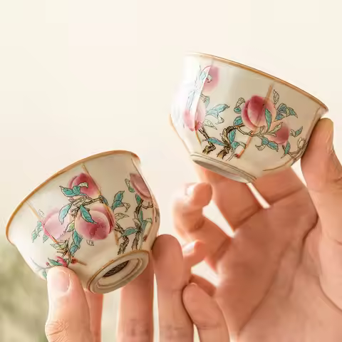 Ruyao/Pink Nine Peach Tea Cup//High Quality Ceramic Tea Set/foam Box or Gift Box 2 Kinds of Packagin