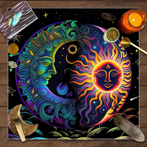 1pc Tarot card tablecloth, Sun Moon 12 Constellations Starry Sky Tarot card array wallpaper, astrolo