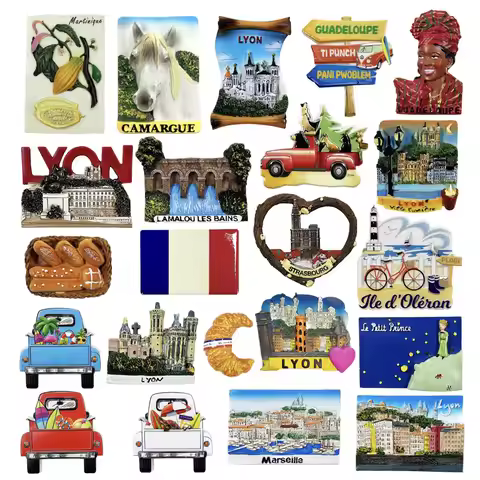 Europe France Lyon Strasbourg Marseille Resin 3D Fridge Magnets Tourism Souvenir Refrigerator Sticke