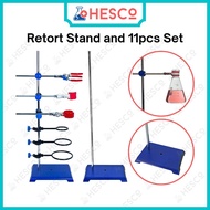 Retort Stand / 11pcs Set – Lab Metal Stand with Base & Rod, Bossheads, Clamps & Rings Pendirian Reto