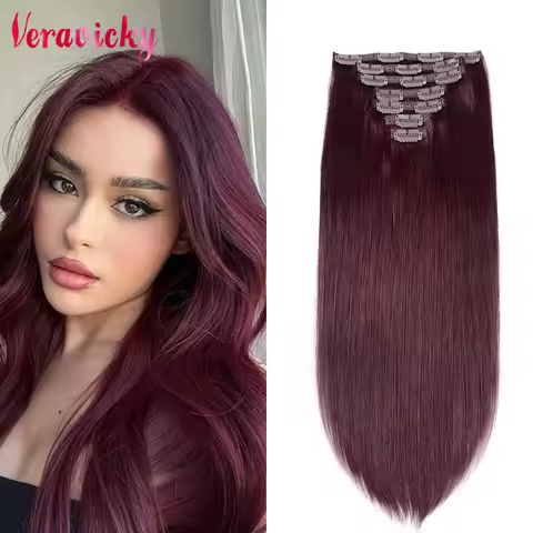 Veravicky 99J Burgundy Color 16"-22" Full Head Soft Natural Hair Extension Clips Double Weft 100% Hu