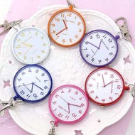 圓形繽紛馬卡龍色時鐘造型鑰匙圈小掛錶 Colorful macarons round shape color clock key ring small pocket watch