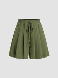 Cider Pleated Knotted Wide Leg Shorts