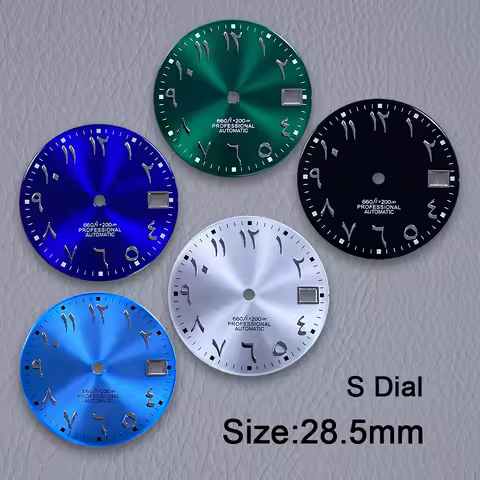 28.5mm S Logo Silver Nail Arabic Sunburst Dial Fit NH35/NH36/7S/4R Movement Dial Watch Modification 