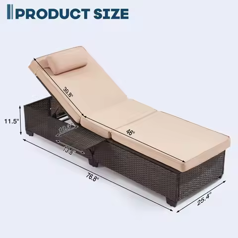 Lounge Chairs, Pool Lounge Chairs Set of 2, Outdoor Chaise Lounge with Adjustable Backrest amp Cup H