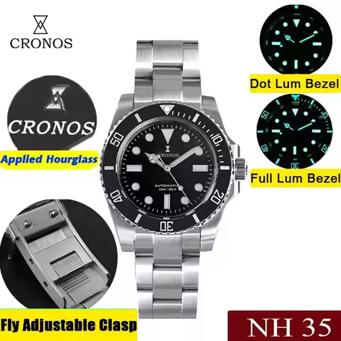 Cronos L6015 Sub Diver Men Watch NH35 Movement Sapphire 200m Waterproof Adjustable Clasp Automatic M
