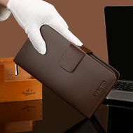 Men'S Solid PU Long Wallet Double Zipper Card Holders Clutch Bag Designer