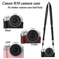 Canon R50 Case PU Leather Camera Case for Canon EOS R50 Camera Bag Half Body Cover Camera Shoulder S