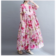 Oladivi Fashion Print Summer Short Sleeve Dress Women New Casual Loose Long Dresses Oversized Plus S