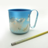 日本製 Horie 鈦愛地球組合-純鈦馬克杯-燦藍菊+純鈦吸管-禾穗黃