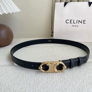 Celine 黑色牛皮白線橢圓扣皮帶（面寬2.5CM）| 多歐碼可選（75-110cm腰圍適用）