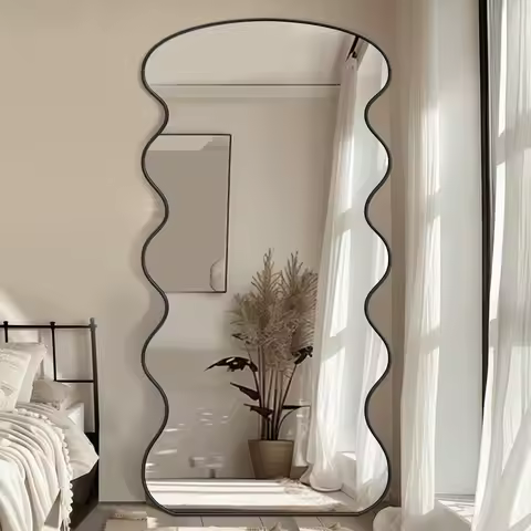 Antok Full Length Mirror, 76"x34" Wavy Mirror Full Length with Stand for Bedroom, Living Room Cloakr