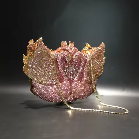 Chain New Product Hot Sale Ladies Purse Crystal Stone Evening Bags Swan Lady Purses Design Swan Clut