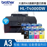【搭BTD60BK＋BT5000CMY兩組】Brother HL-T4000DW A3原廠無線大連供印表機