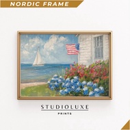 Wall painting, 4th of July Coastal Print Patriotic Sailboat, Hydrangeas (Digital Download) 1