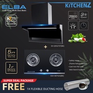 [FREE Shipping] Elba 2 Burners 5Kw Safety Valve Built-in Tempered Glass Hob EGH-K8742G(BK) / Combo S