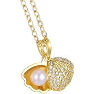 Crystal Clam Shell Oyster Pearl Pendant Necklace, 18 Inch Chain with 2 Inch Extender, Silver