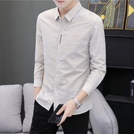 Baju lengan panjang ramping lelaki, kemeja kotak-kotak, pakaian formal kasual, pakaian tampan, baju 