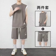Sleeveless Waistcoat Vest Men's Suit Basketball Sportswear Thin Simple Solid Color Shorts Top Two-Pi