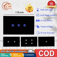 CM Touch Wall Switch LED Wall Light Switch 118 Type Tempered Glass Panel 1/2/3/4 Gang 1/2way Switch