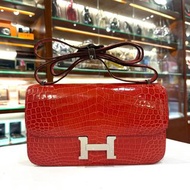 99%NEW接近全新CONSTANCE ELAN 鱷魚皮亮面天竺紅金扣 D5/GERANIUM GHW CROCODILE #香榭站正品