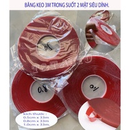 Băng keo 3M trong suốt 2 mặt siêu dính chiều dài cuộn lên đến 33m chất lượng cao.