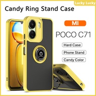 POCO C71 Case POCO C75 C65 Casing Hard Acrylic Ring Stand Casing Shock Proof Support Car Magnetic Ho