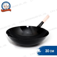 CPK Kitchenklass Wok Black Coating Wooden Handle 30 Cm No Peeling Slicing Durable And Good Heat Cond