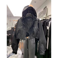 时尚连帽立领工装外套女春秋宽松休闲百搭短款风衣冲锋衣Fashion Hooded Vertical Collar Crock Coat Women's Spring and Autumn Loose2