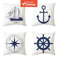 4pc Sailboat Anchor Compass Ship Wheel Pattern Pillowcase