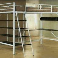 3V Aloha Loft Bed Frame c/w Study Table &amp; Book Shelves / Katil Besi loft + Meja + Rak Single