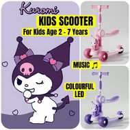 KUROMI KIDS RIDE ON SCOOTER SKUTER BUDAK KANAK UMUR 2 - 7 YEARS TAHUN ADJUSTABLE FOLDABLE MUSIC SONG