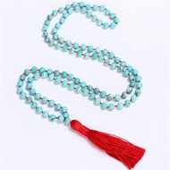 Knotted Necklace 108 Bead Mala Necklace Long Necklace Hand Knotted Prayer Make prayer Yoga Mala Beads Turquoisebeads