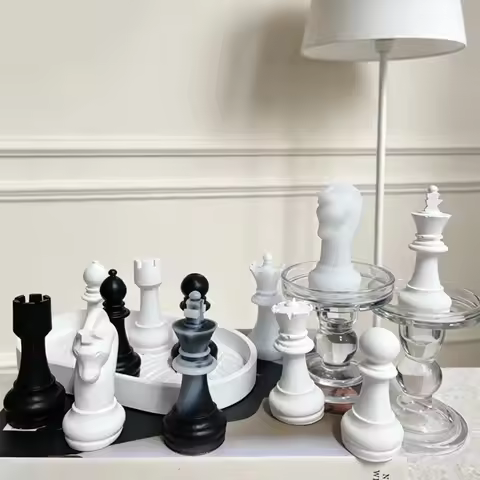 3D Chess Silicone Mold with Board - Cement Plaster Casting Mold, DIY Epoxy Clay/Resin Mold for Gypsu