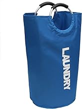 Home Basics Laundry Bag with Soft Grip Handle (Blue) | Foldable for Storage | Waterproof Nylon | Padded Aluminum Handles | Laundry Label Printed on the Bag | Variety of Colors